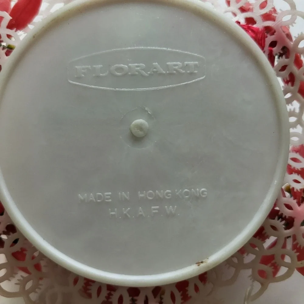 Vintage Florart Pin Cushion Plastic Lace Floral Decoration Made in Hong Kong
